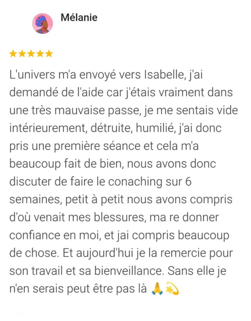 Témoignage client satisfait énergéticienne anxiété Perpignan - Avis Google 5 étoiles